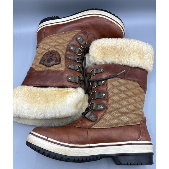 UGG Brynn Brown Leather Lined Boots Lace Up Winter Snow Womens 6 - Picture 9 of 10